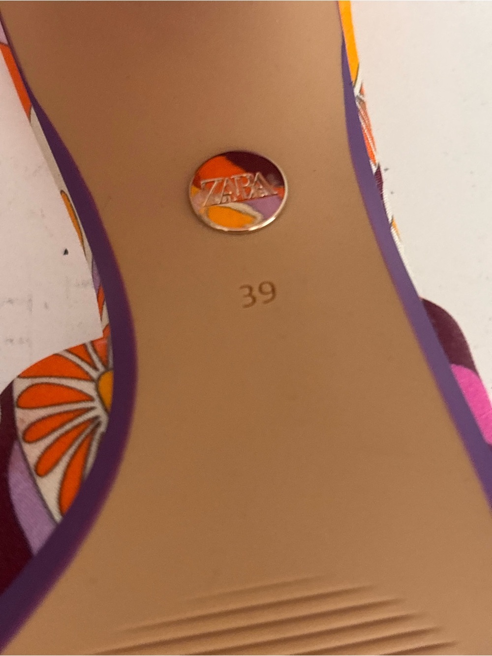 Zara Vibrant Floral Print Block Heel Square Toe Sandals Orange Purple, 39 (8.5) - Picture 10 of 10